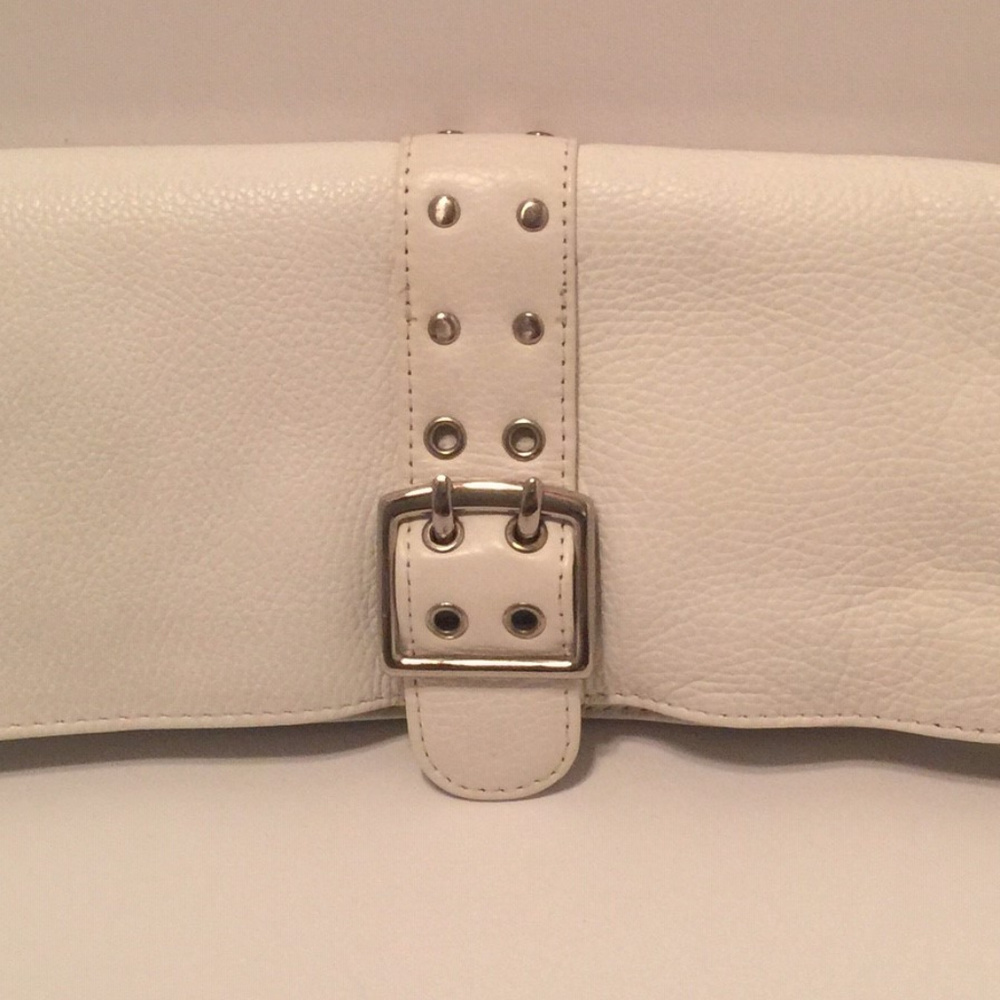 White Leather Clutch Handbag